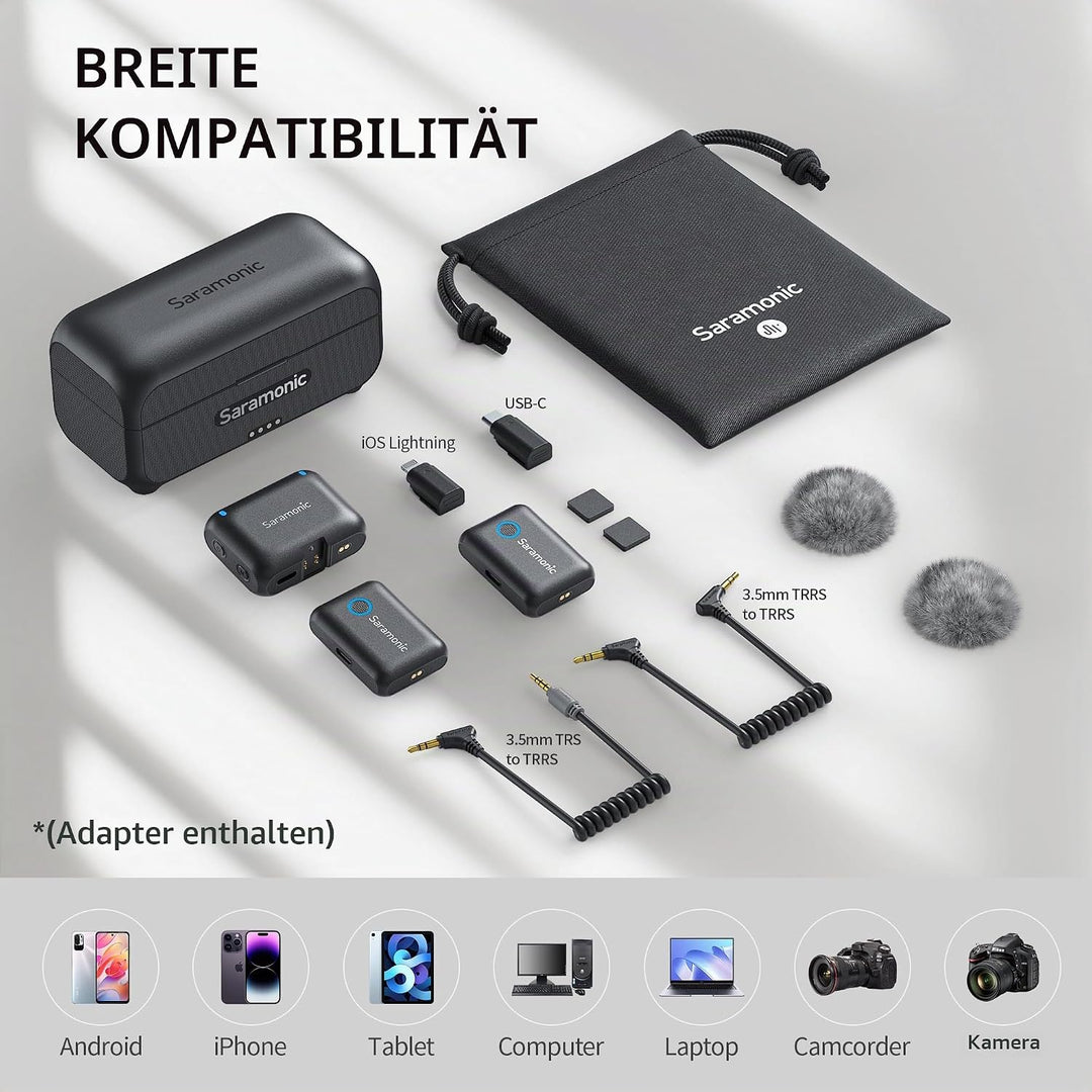 Saramonic Blink500B2+ Lavalier Mikrofon Kabellos, Lavalier Funkmikrofon Handy für iPhone 15 Android