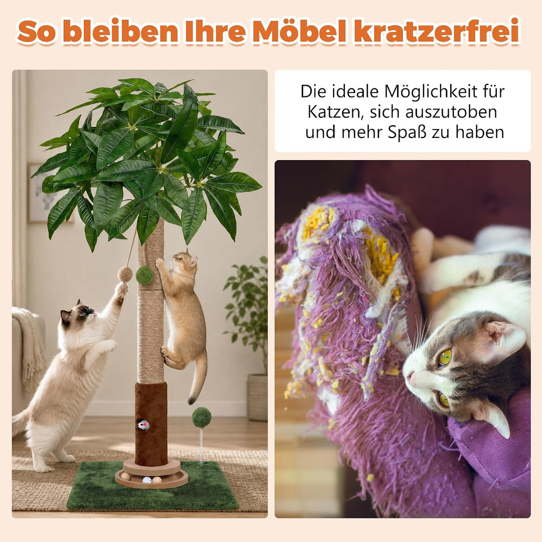 Fantasreen 88cm Kratztonne mit Trackball und Spielzeug, Grün | Kratzsäule für aktive Katzen. Mit Tra