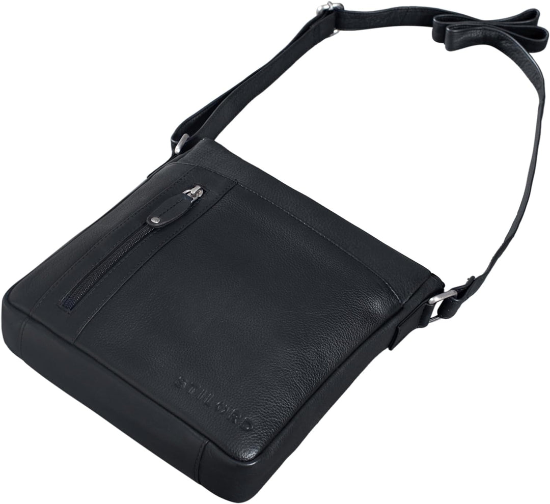 STILORD 'Brady' Messenger Bag Leder Schwarz klein Umhängetasche Schultertasche für iPad 10,1 Zoll Ta