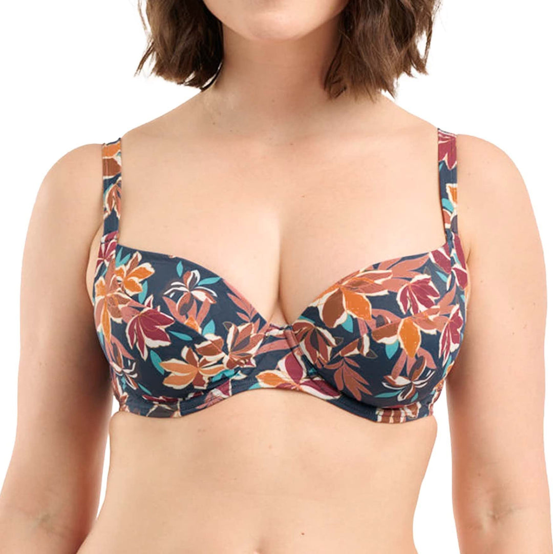 Sans Complexe Damen Staytation Badeanzug Top mit Bügel, Floral Print Blue