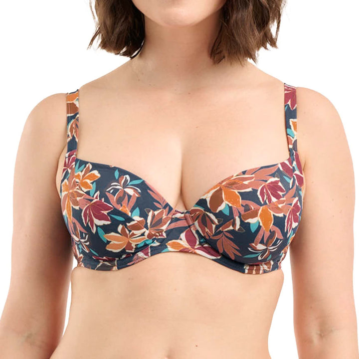 Sans Complexe Damen Staytation Badeanzug Top mit Bügel, Floral Print Blue