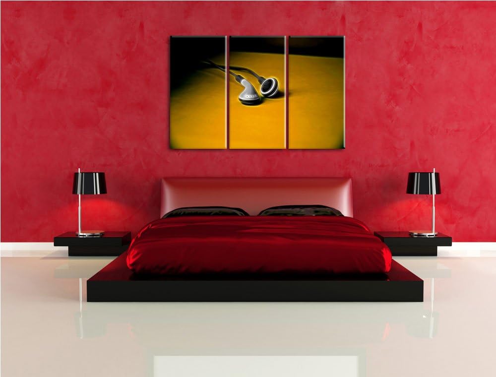 Dark klassische kleine Kopfhörer schwarz/weiss Deluxe 3-Teiler Leinwandbild 120x80 Bild auf Leinwand