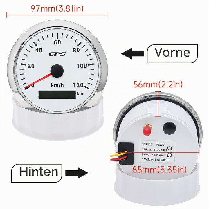 85MM GPS Geschwindigkeitsmesser 0-120km/h, 7 Farben Hintergrundbeleuchtung Kilometerzähler Geschwind