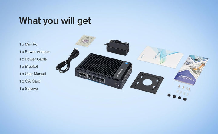 Sharevdi Lüfterloser Router Firewall Appliance Mini PC mit 2X SFP+ 4X Intel i226 LAN Ethernet Intel