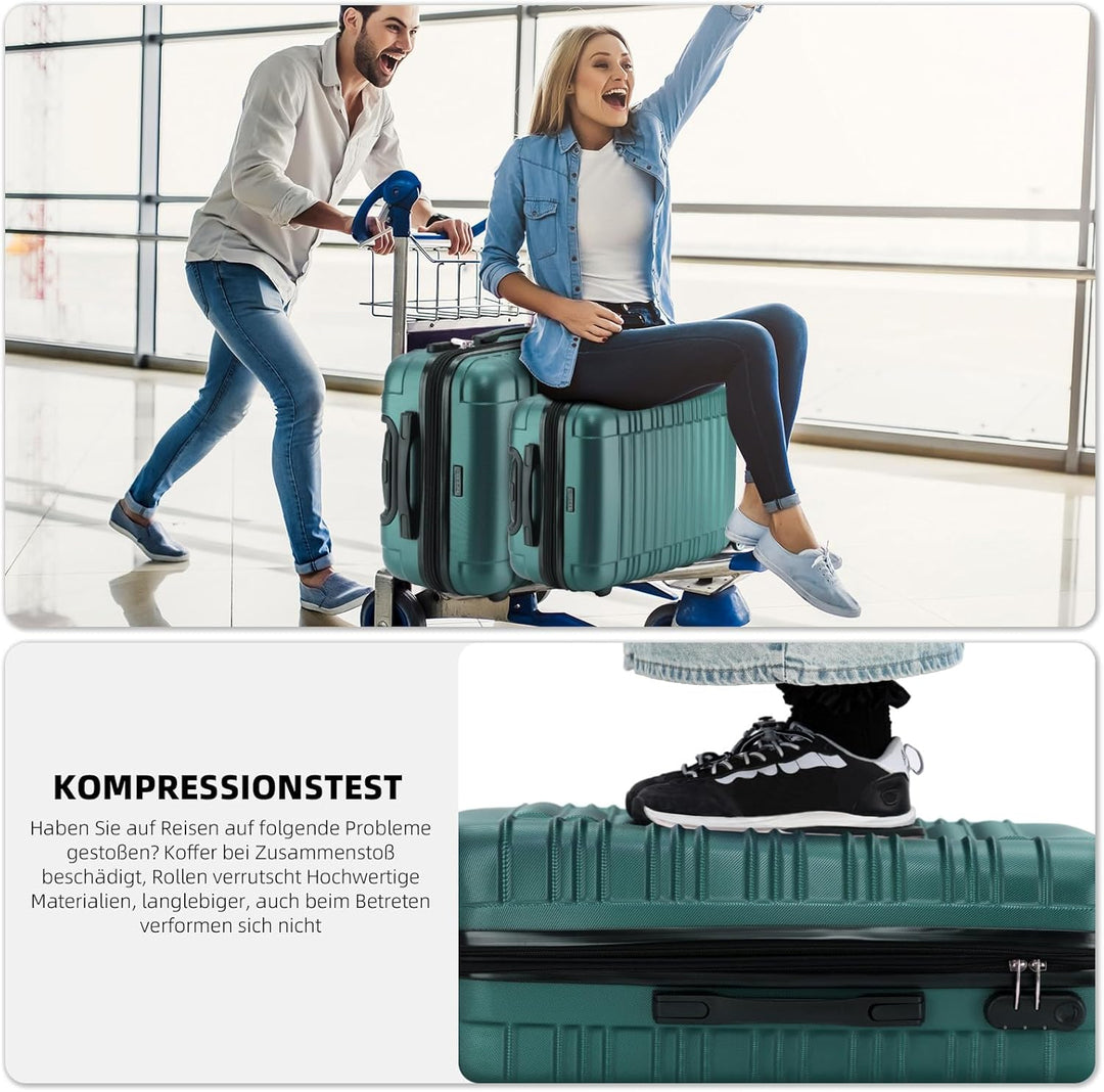 BEIBYE Hartschalen Koffer Trolley Rollkoffer Reisekoffer Zwillingsrollen Kofferset (Dunkelgrün, Set)