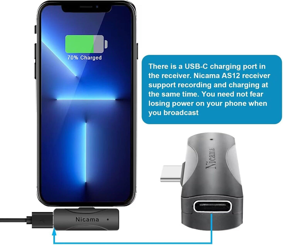Nicama AS12 USB C Kabelloses Lavalier Mikrofon,Kondensator Ansteck Revers Mikrofon für iPhone 15 16