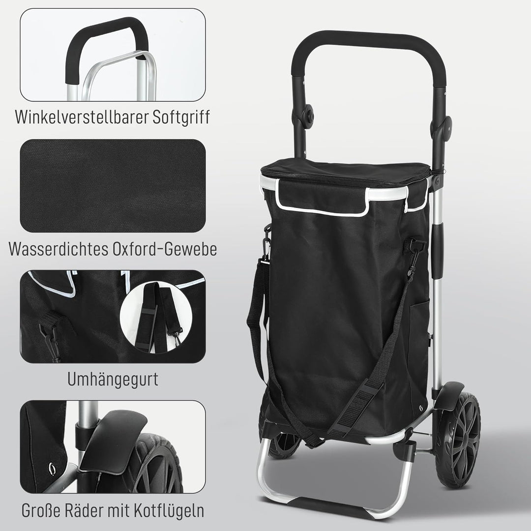 HOMCOM 3-in-1 Einkaufstrolley klappbar mit 40L Kapazität belastbar Trolley bis 25kg Einkaufswagen mi