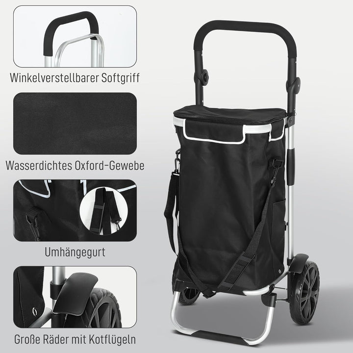 HOMCOM 3-in-1 Einkaufstrolley klappbar mit 40L Kapazität belastbar Trolley bis 25kg Einkaufswagen mi