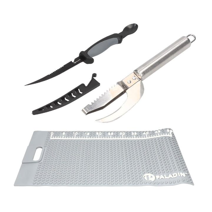 Paladin Ausnehm- und Filetier-Set Filetiermesser mit Auskratzer + Anti-Rutsch Matte + Fischschupper