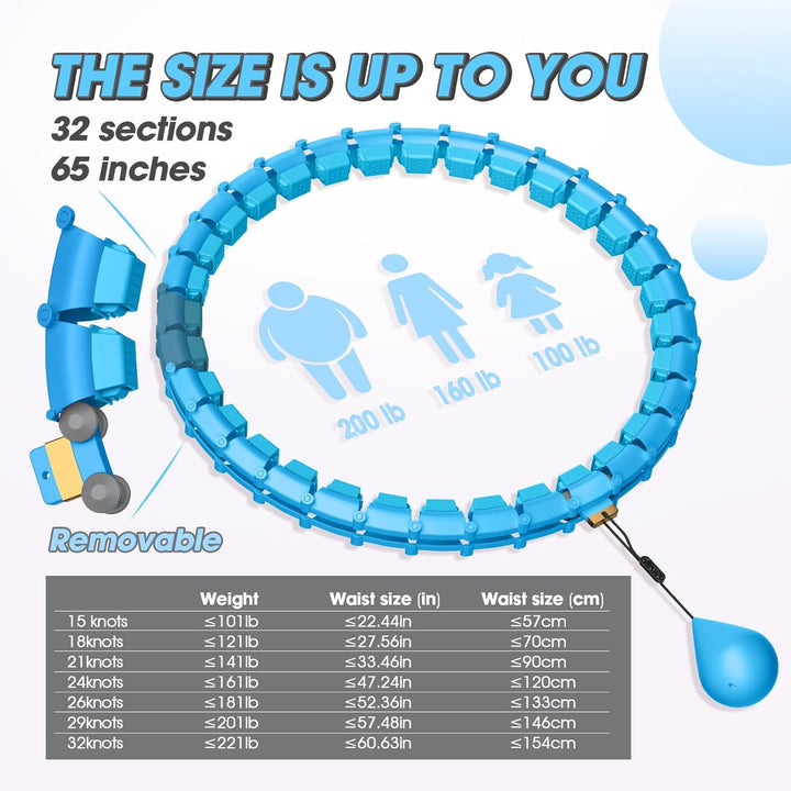 Smart Hoop Reifen Erwachsene mit Gewicht Kugel，32 Knoten Umfang (57-165cm) Abgebauter Fitnessreifenl