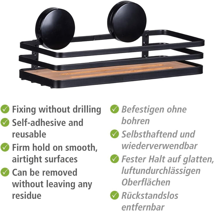 WENKO Static-Loc® Plus Wandablage Mod. Alba, Badezimmerablage aus lackiertem Stahl & Bambus, Befesti