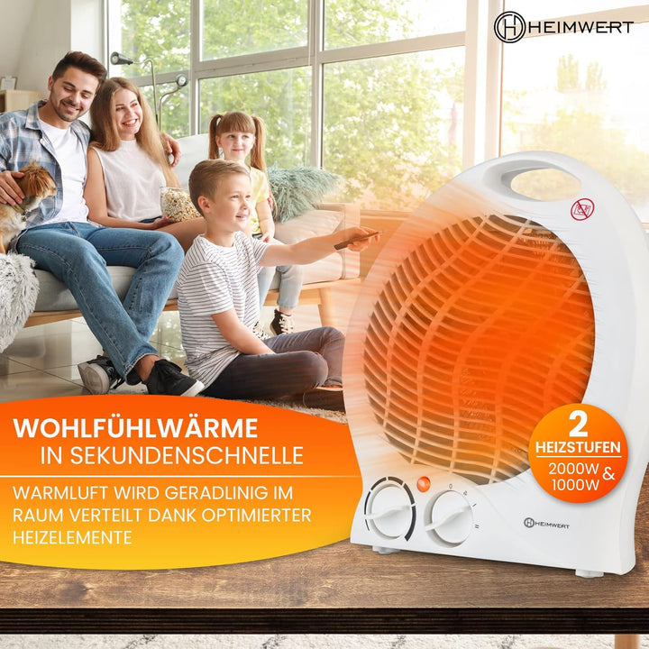 Heizlüfter energiesparend 2000 Watt - Schnellheizer mit ENERGIESPARSTUFE und Tragegriff - Elektrohei