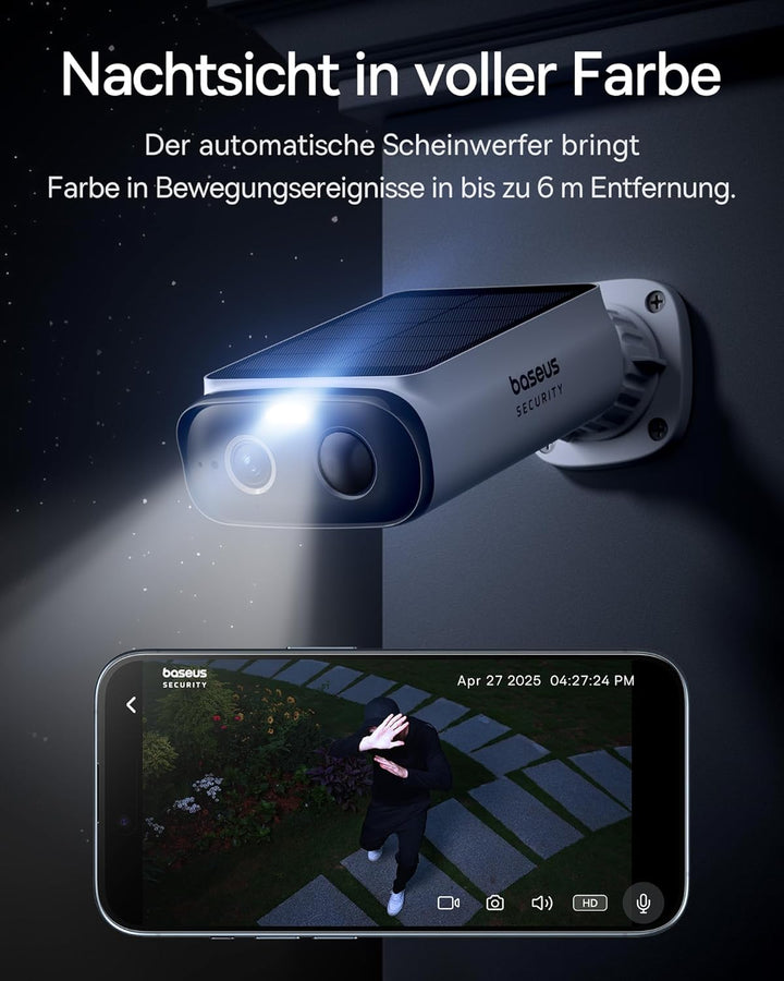 Baseus Security S1 Lite 4-Cam Überwachungskamera Aussen Solar Akku WLAN, IP67 Wetterfest, Kamera Übe