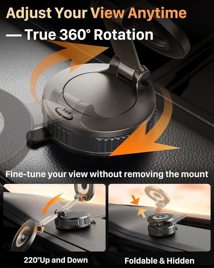 YOSH Vakuum Handyhalterung Auto für MagSafe, Starke Saugkraft mit Twist-Lock, 360° drehbare Basis &