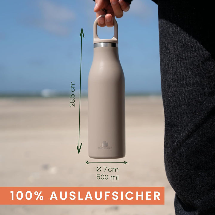 Groenenberg Trinkflasche Edelstahl 500ml oder 750ml | 100% Auslaufsicher | Thermosflasche Kohlensäur