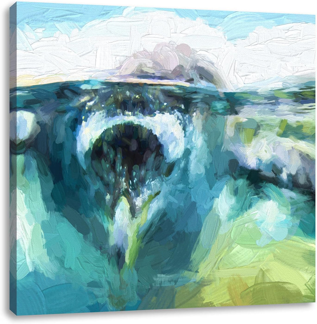 Pinguin im Wasser Pinsel Effekt, Format: 70x70 auf Leinwand, 70x70