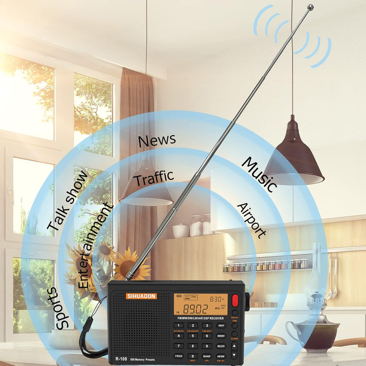 SIHUADON R-108 Kleines Tragbare Radios Wiederaufladbares Batterieradio UKW FM AM SW Airband Radio we