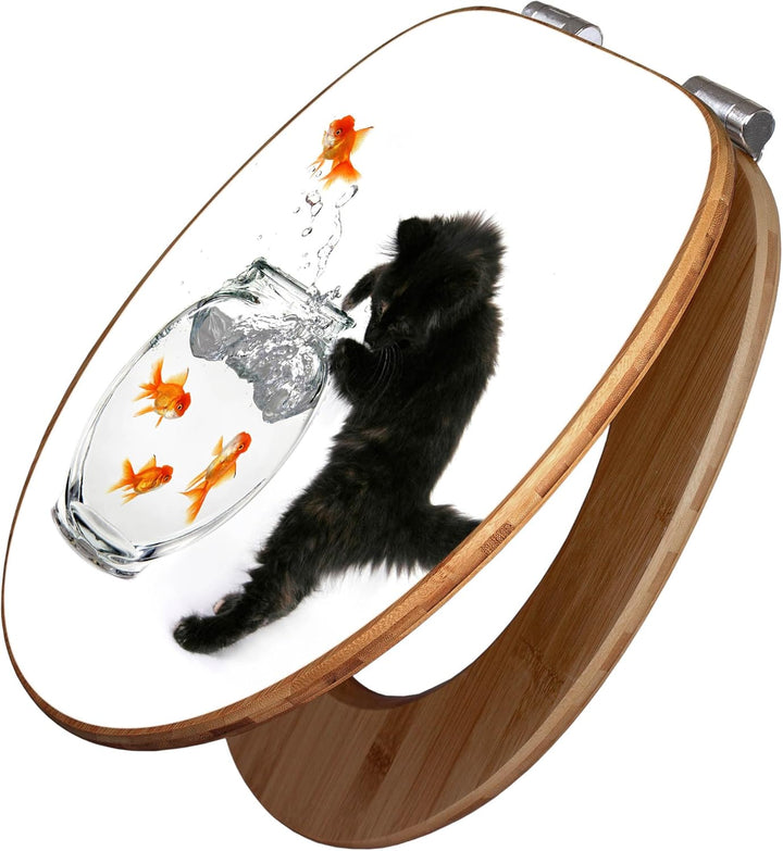 banjado® Design WC Sitz Bambus Absenkautomatik mit Motiv Katze Und Fisch/Toilettendeckel mit Absenka