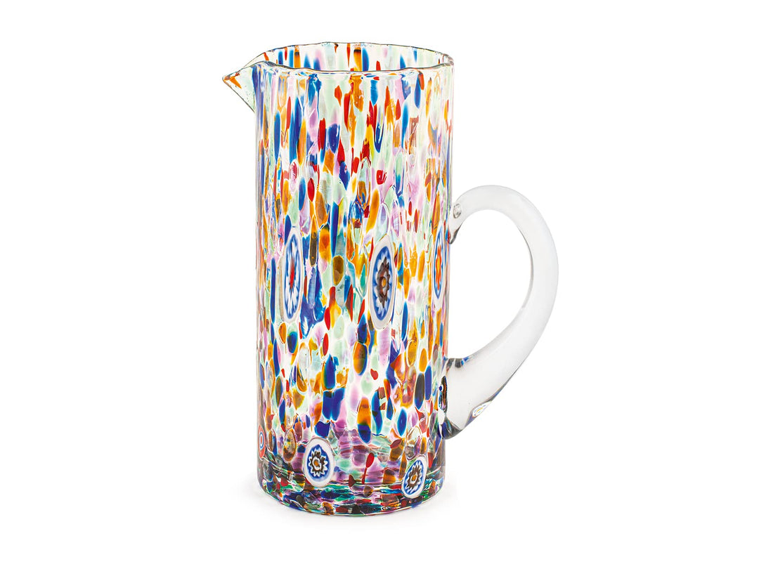 H&h brocca veneziano in vetro decorato multicolore lt 1,3 krug, krug