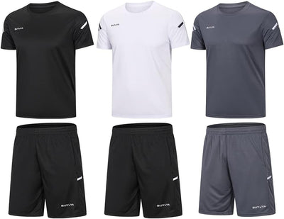 BUYJYA Herren Workout Kleidung Athletic Shorts Set 3er Pack für Basketball Fussball Training Laufen
