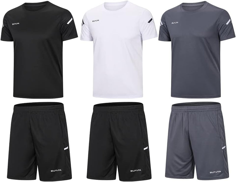 BUYJYA Herren Workout Kleidung Athletic Shorts Set 3er Pack für Basketball Fussball Training Laufen