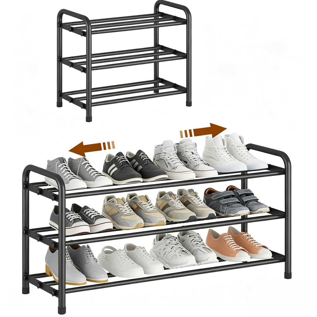 YUWHFEI Schuhregal Platzsparend, 3 Ebenen Shoe Rack Metall, Ausziehbar Schuhablage 45 to 80cm, Klein