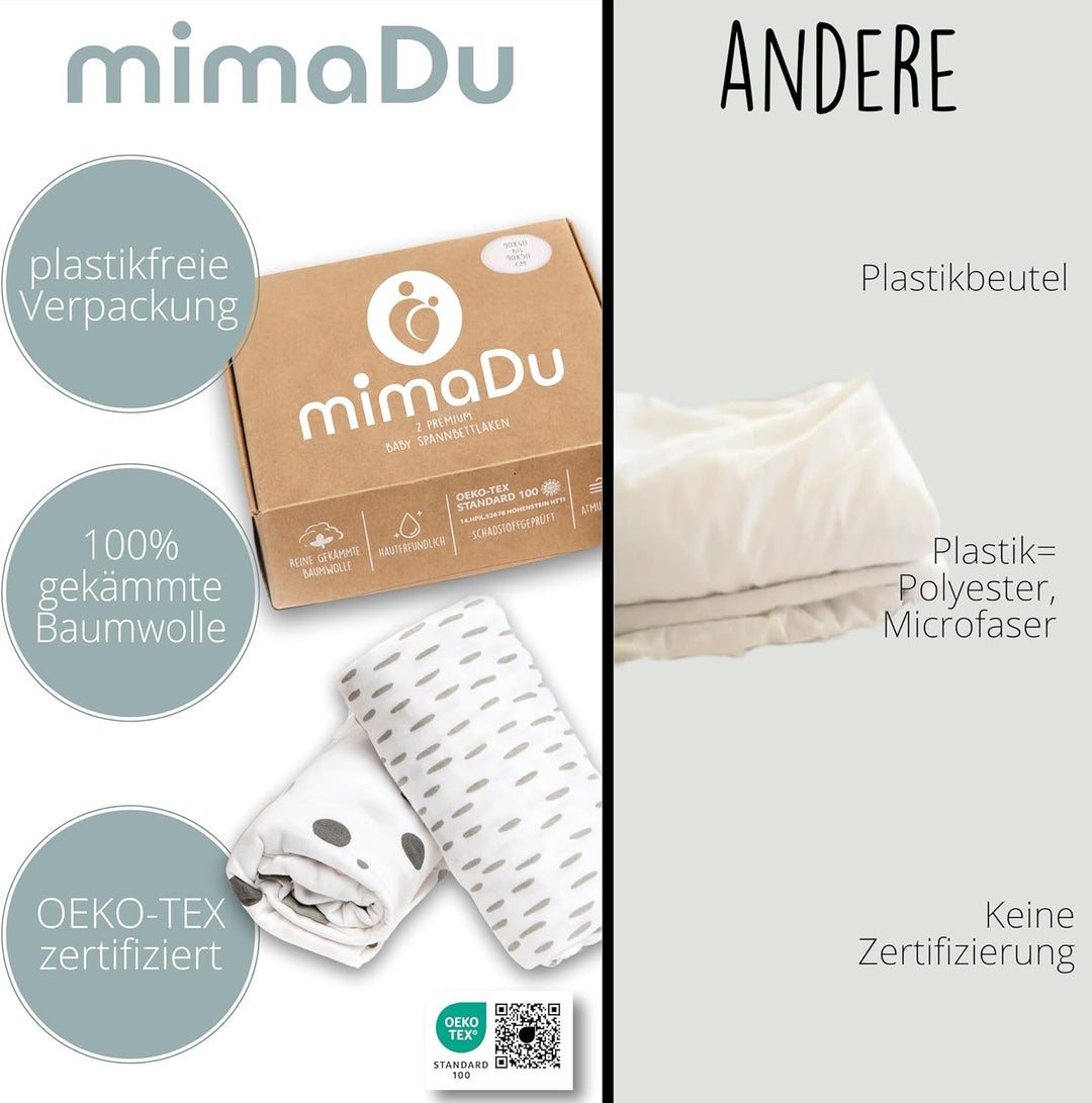 mimaDu - 2er Set Spannbettlaken Baumwolle75x35cm auch für 70x32, 70x37, 70x30 - Spannbetttü