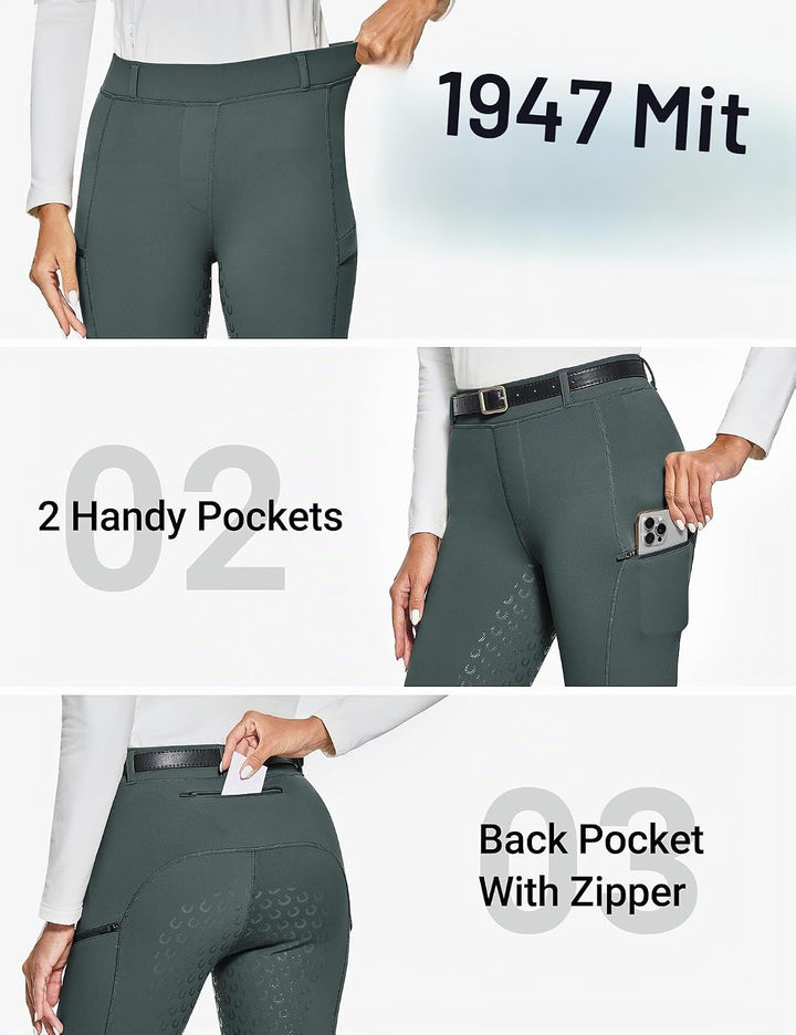 FitsT4 Sports Damen Winterreitleggings Fleece-Reithose Silikon Vollbesatz Reithose mit Reissverschlu