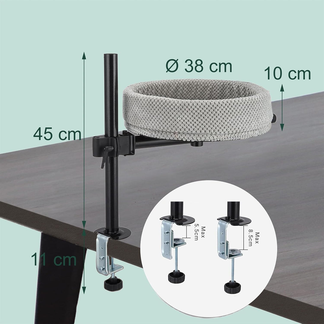 Relaxdays Katzenbett für Schreibtisch, höhenverstellbar, 360° drehbar, 20 kg, weicher Katzenkorb Ø 3