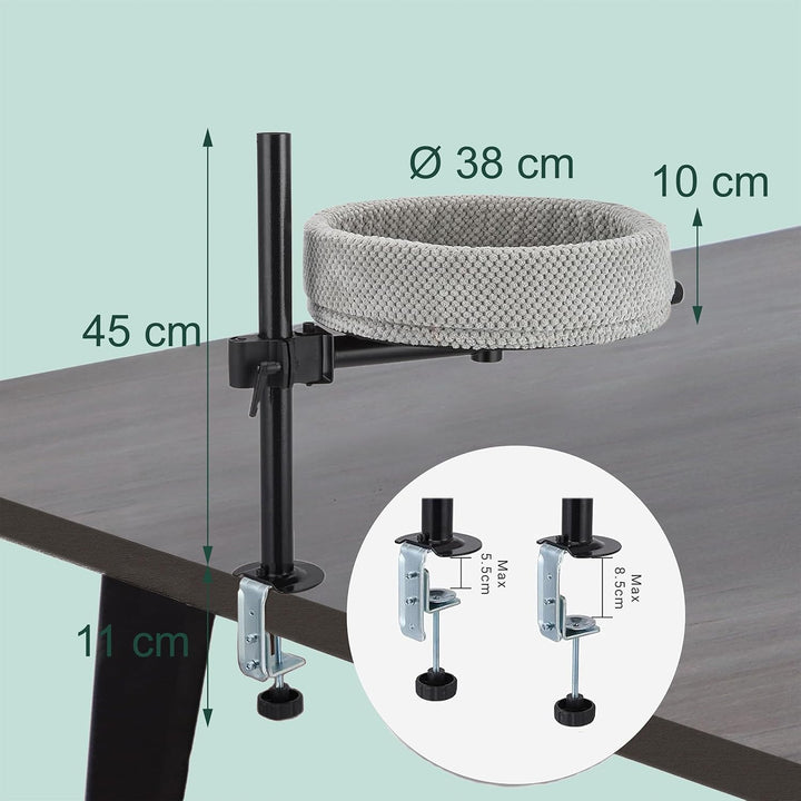 Relaxdays Katzenbett für Schreibtisch, höhenverstellbar, 360° drehbar, 20 kg, weicher Katzenkorb Ø 3