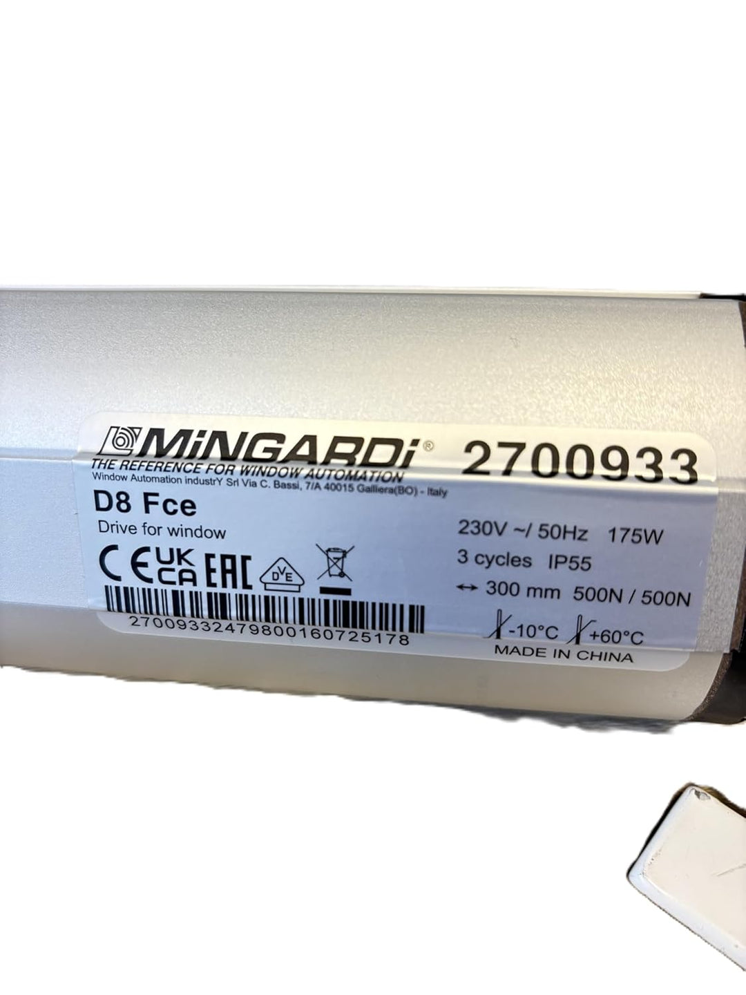 Elektromotor, Spindelantrieb Lichtkuppel 230V / 300mm HUB 500N Motorantrieb D8 FCE mit Signalkontakt