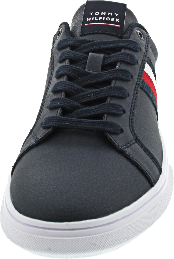 Tommy Hilfiger Herren Cupsole Sneaker Corporate Leather Cup Stripes Schuhe, Weiss (White), 40 EU, Bl