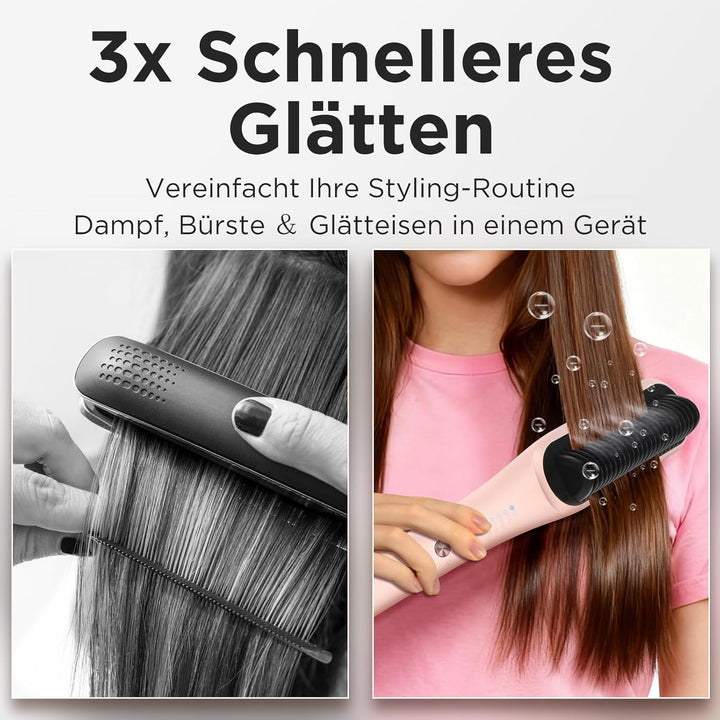 Pro Dampf Glättbürste, PARWIN PRO BEAUTY 3-in-1 Dampf Haarglätter Bürste, LED-Anzeigeleuchte, Ionent