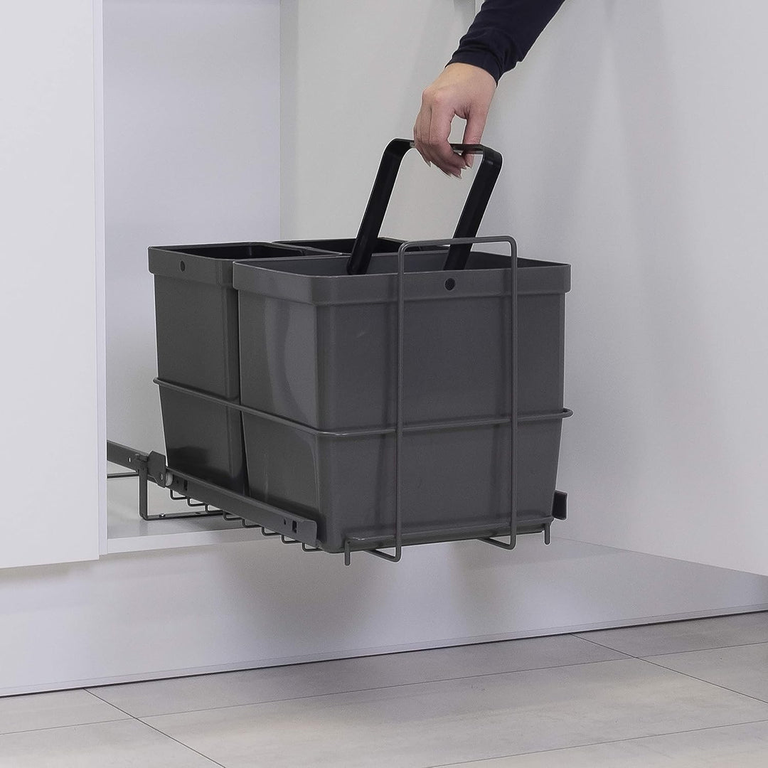 LM 79/3 Mülleimer Küche Unterschrank ausziehbar 3 Fächer Biomülleimer, Mülltrennsystem 1x16L 2x8L Ab