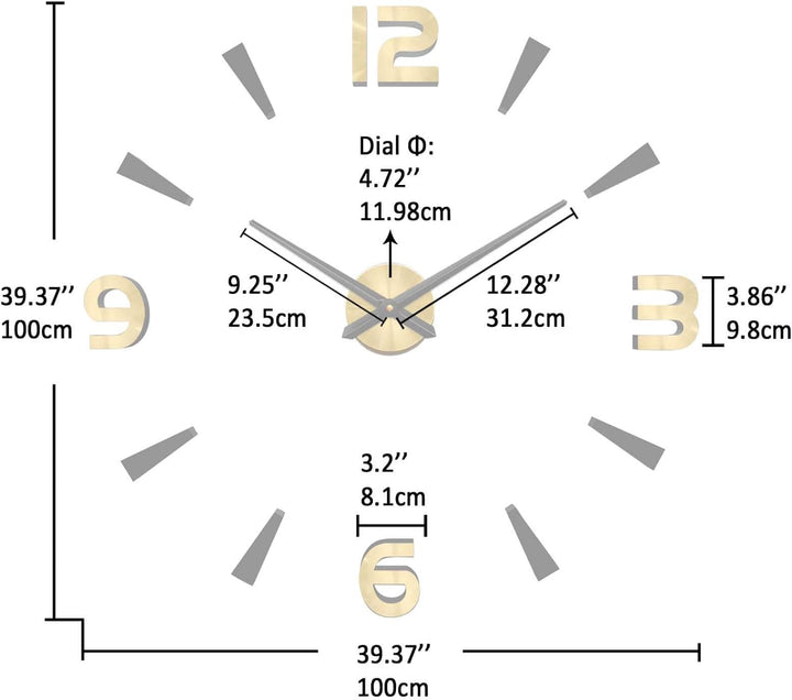 Vangold Moderne Mute DIY grosse Wanduhr 3D Aufkleber Home Office Decor Geschenk (Schwarz Gold) Schwa