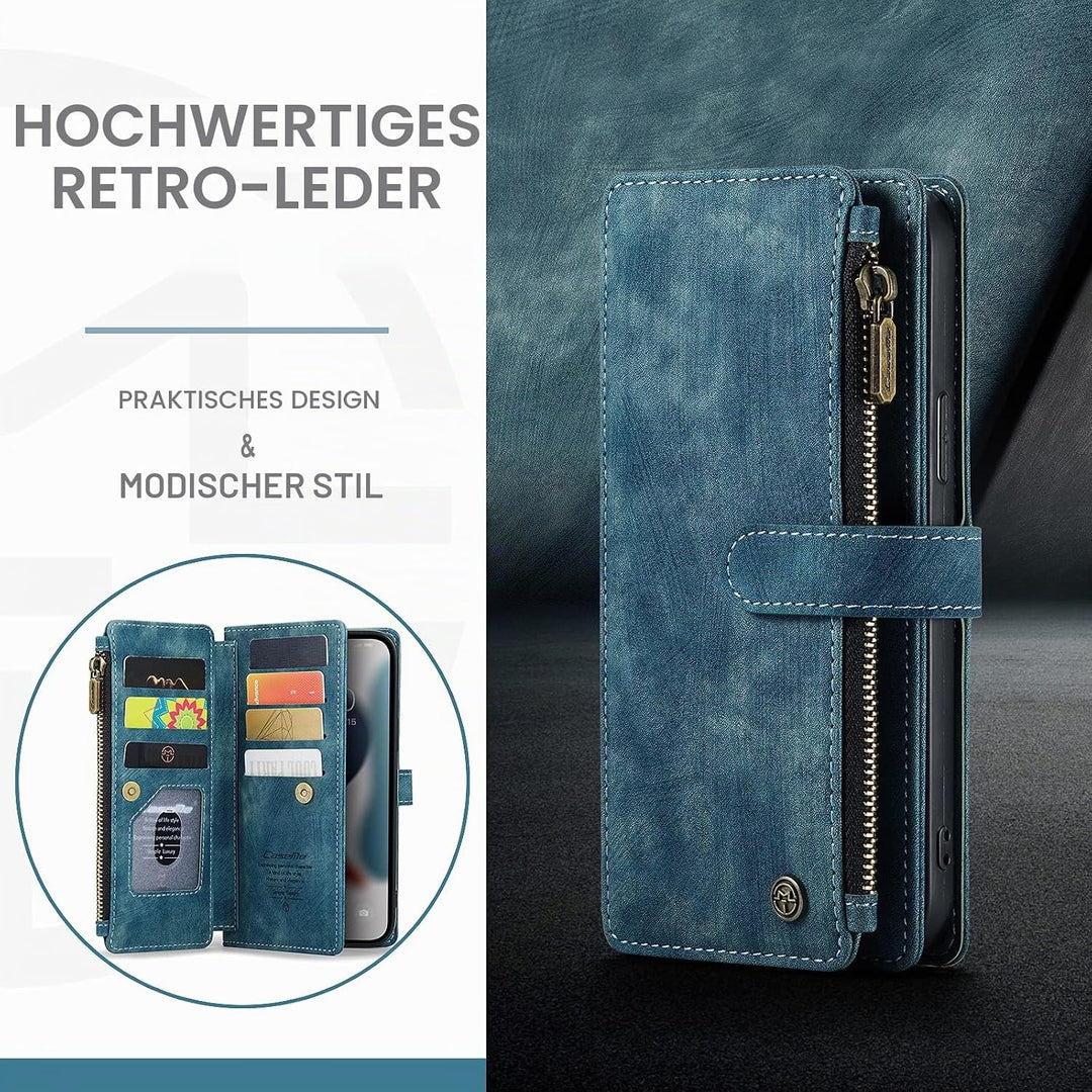 QLTYPRI Handyhülle für iPhone 13 Pro, Reissverschluss Hülle PU Leder Klapphülle Kartenfach Geldbörse