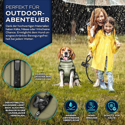 TRESKO® Hundejacke Winter mit Reflektoren inkl. 15 Stück Kotbeutel + Spender | Hunderegenmantel wass