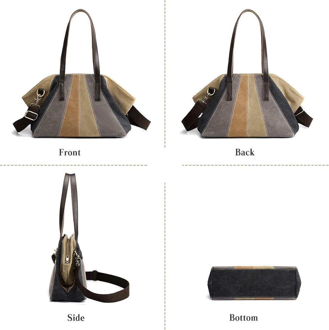 PORRASSO Retro Umhängetasche Damen Schultertasche Canvas Striped Tote Handtasche Mädchen Crossbody B