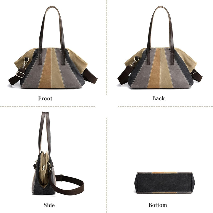 PORRASSO Retro Umhängetasche Damen Schultertasche Canvas Striped Tote Handtasche Mädchen Crossbody B