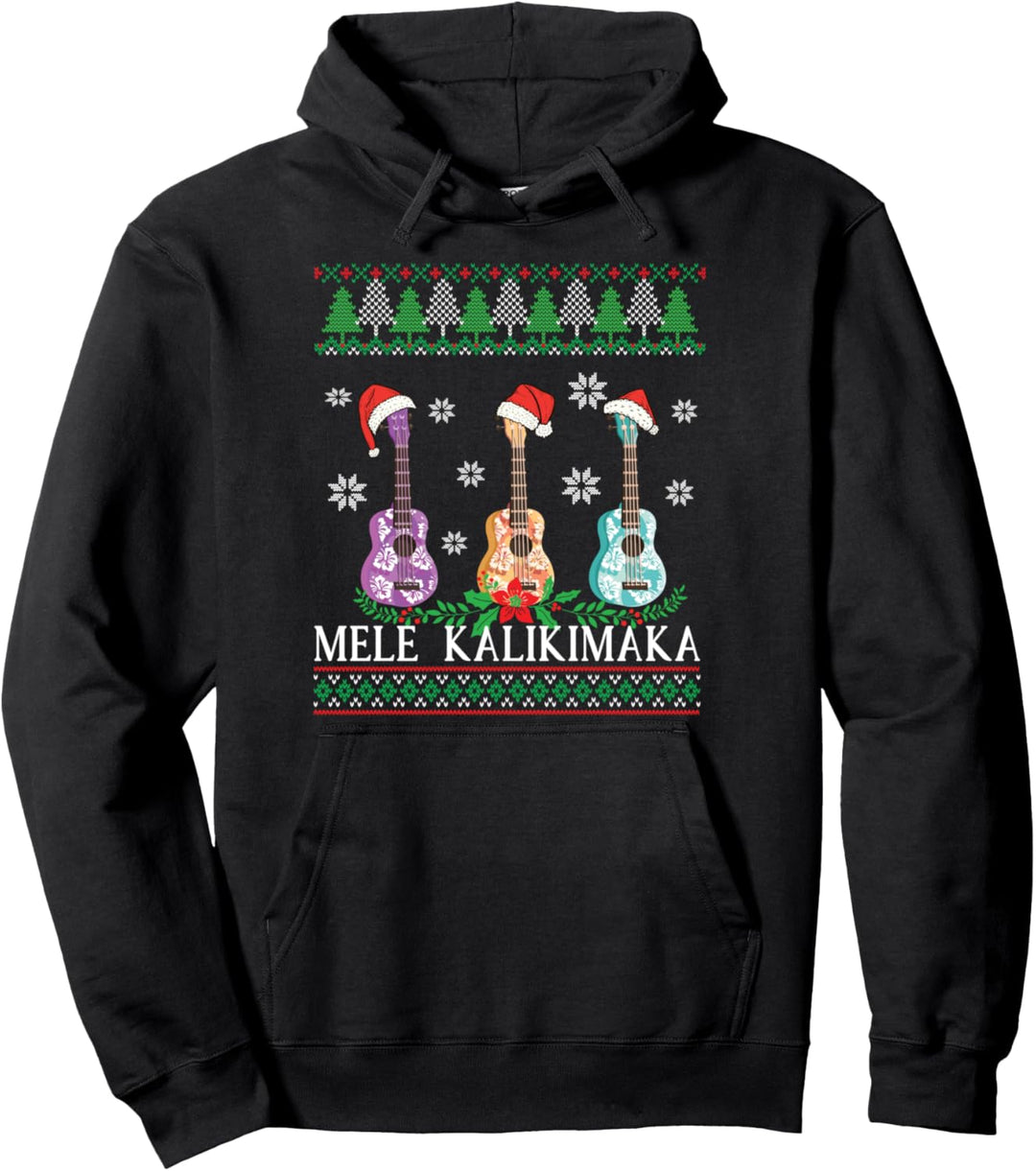 Mele Kalikimaka Hawaiian Christmas Ukulele Hässliches Design Pullover Hoodie