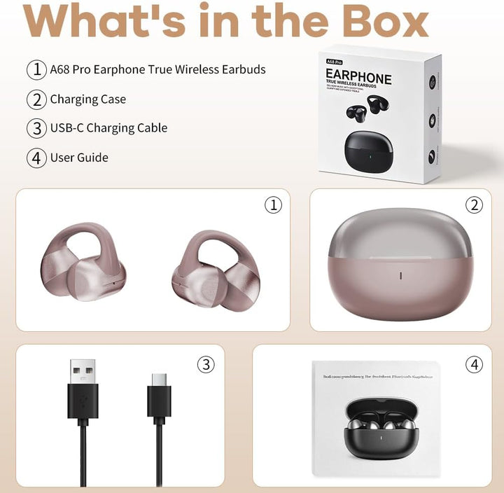 Open Ear Kopfhörer, Bluetooth Earbuds, Clip on Design mit 4 Noise Cancelling Mikrofone, 40h Std, Blu