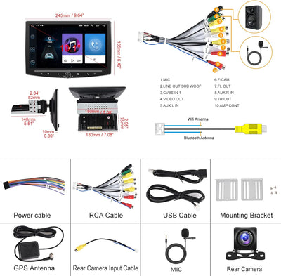 Podofo Android 11 Autoradio 1 din mit 10 Zoll drehbarem Bildschirm 2+32G physische Taste Mirror Link