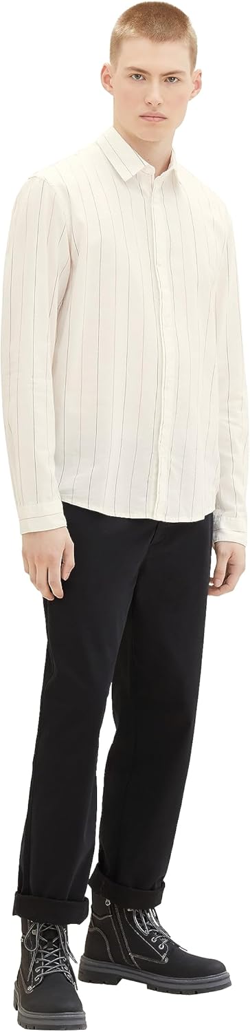 TOM TAILOR Denim Herren Hemd, M 33897 - Off White Base Big Stripe