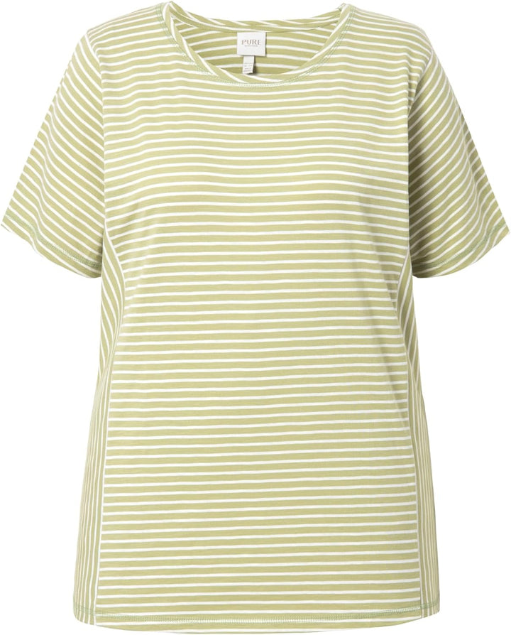 Ulla Popken Damen grosse Grössen Übergrössen Plus Size T-Shirt, Streifenmix, Rundhals, Halbarm, Biob