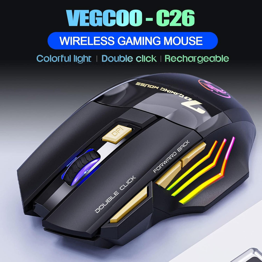 VEGCOO C8 Wireless Gaming Maus, wiederaufladbare Silent Click Gaming Maus mit 2.4G USB-Empfänger, 3