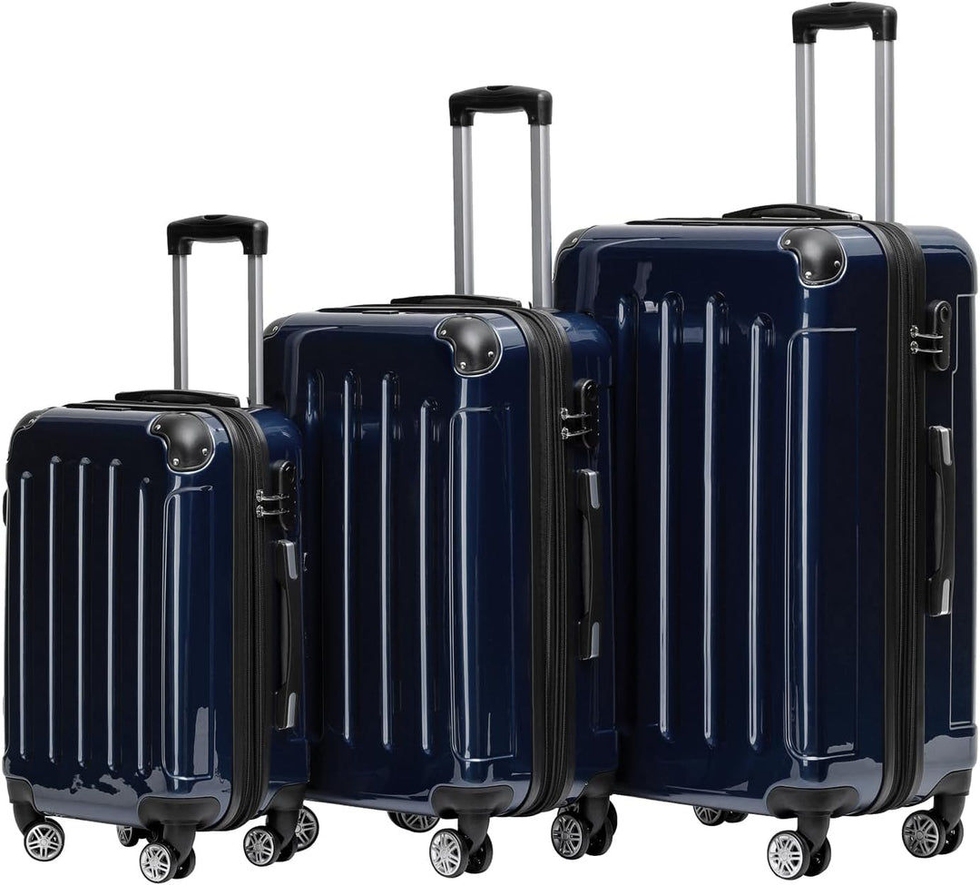 BEIBYE- 3er Kofferset Hartschalen-Koffer Reisekoffer Trolley Rollkoffer Set Reisekofferset (Dunkelbl