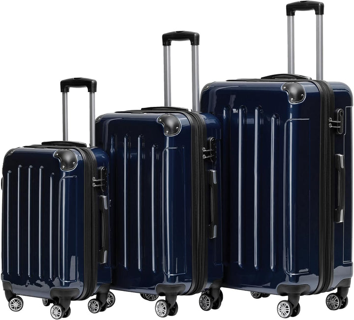 BEIBYE- 3er Kofferset Hartschalen-Koffer Reisekoffer Trolley Rollkoffer Set Reisekofferset (Dunkelbl