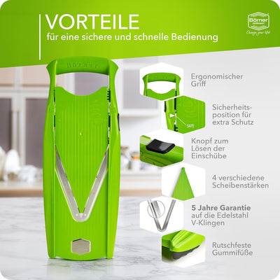Börner V5 PowerLine Gemüsehobel Basis Set (3-tlg.) • Gemüseschneider (V-Hobel) für Obst & Gemüse + F
