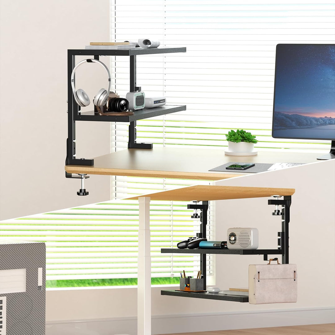 PUTORSEN 24-Zoll Clamp-on Schreibtisch Organizer - 2 Tier Schreibtisch Regal DIY Regal unter Schreib