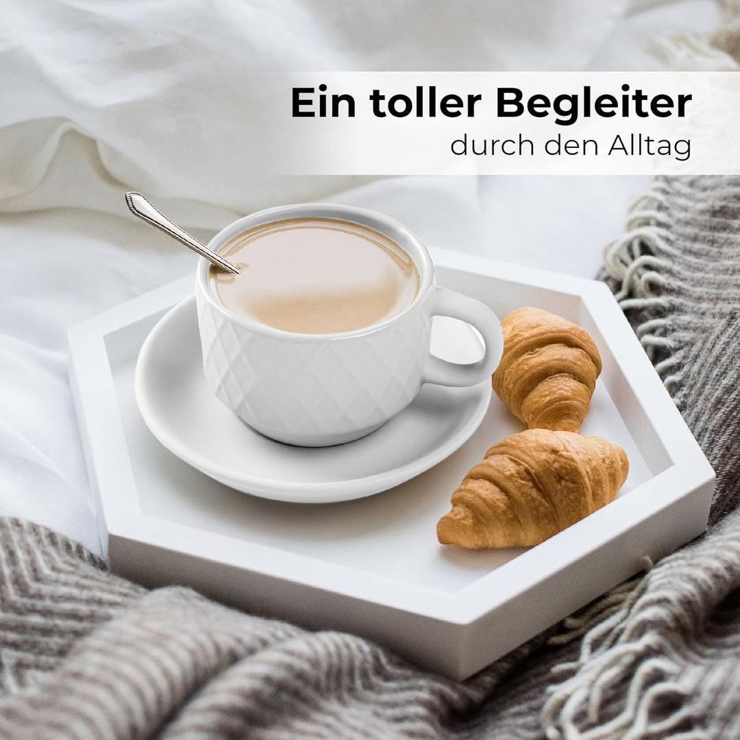 MIAMIO – 6 x 75 ml Espresso Tassen/Espressotassen Set mit Ständer Steingut Keramik - Palmanova Kolle